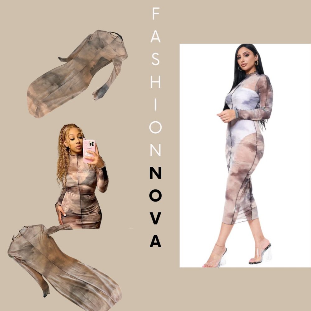FASHION NOVA DARK & SMOKY SHEER MIDI DRESS